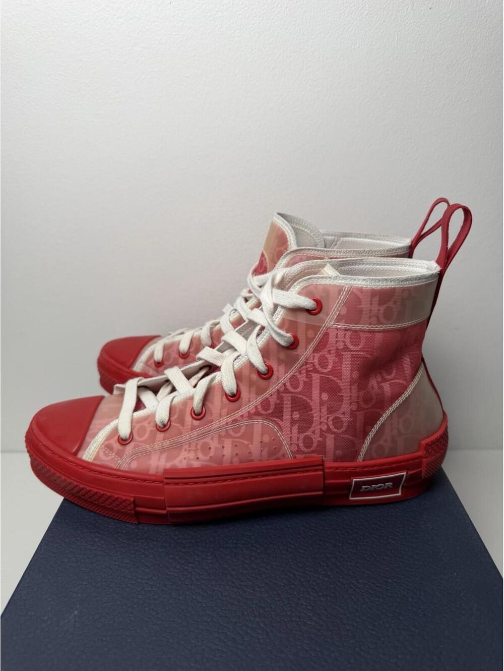 Dior B23 High Top Sneakers Red Dior Oblique Men’s EU 41 - Picture 3 of 7